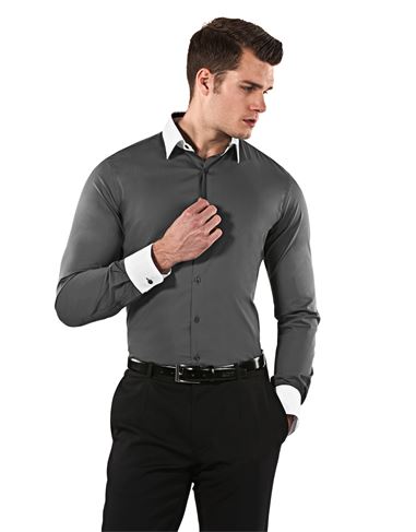 Shirt, body-fit (stretch, specially cut to emphasize the outline), uni - easy iron