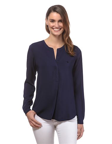 Bluse, gerade geschnitten, Rundhals , verdeckte Knopfleiste