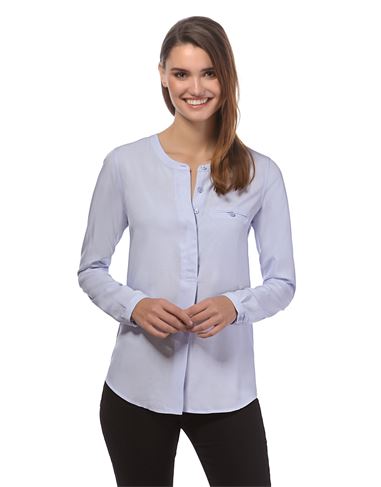 Bluse, gerade geschnitten, Rundhals , verdeckte Knopfleiste