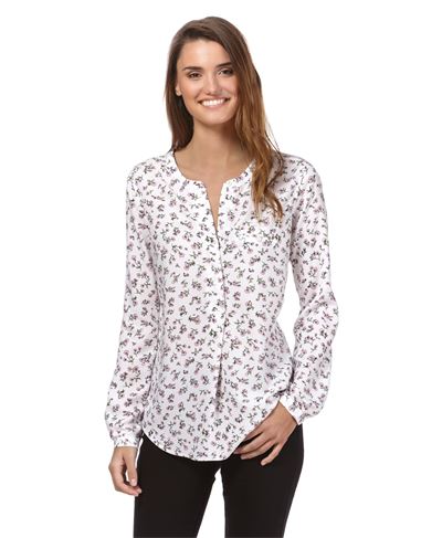 Bluse, gerade geschnitten, Rundhals , verdeckte Knopfleiste
