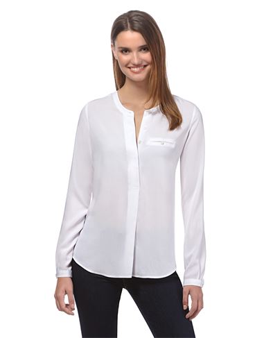 Bluse, gerade geschnitten, Rundhals , verdeckte Knopfleiste