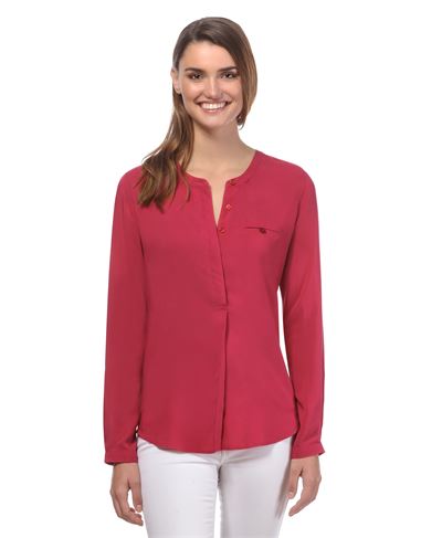 Bluse, gerade geschnitten, Rundhals , verdeckte Knopfleiste