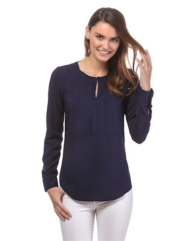 Bluse, gerade geschnitten, Rundhals