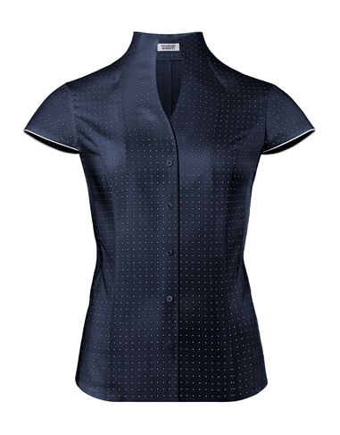 Bluse, modern-fit / leicht tailliert, Kelchkragen , Kurzarm, gepunktet -bügelleicht