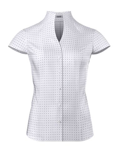 Bluse, modern-fit / leicht tailliert, Kelchkragen , Kurzarm, gepunktet -bügelleicht