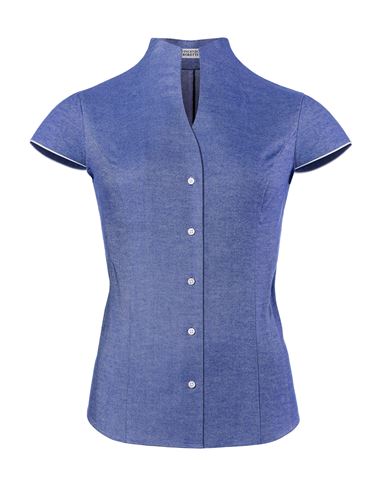 Bluse, modern-fit / leicht tailliert, Kelchkragen , soft Oxford, Kurzarm - bügelleicht