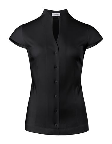 Bluse, modern-fit / leicht tailliert, Kelchkragen , Jersey, Kurzarm - bügelleicht