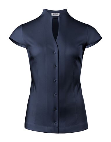 Bluse, modern-fit / leicht tailliert, Kelchkragen , Jersey, Kurzarm - bügelleicht