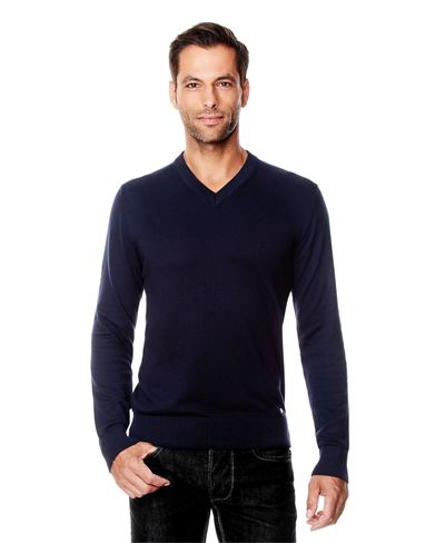 Jumper with ribbed V-neck, slim-fit