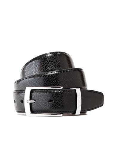 Herren-Gürtel mit silberfarbener Dornschließe , Schlangenleder-Prägung, Metalllogo, 35 mm Breite