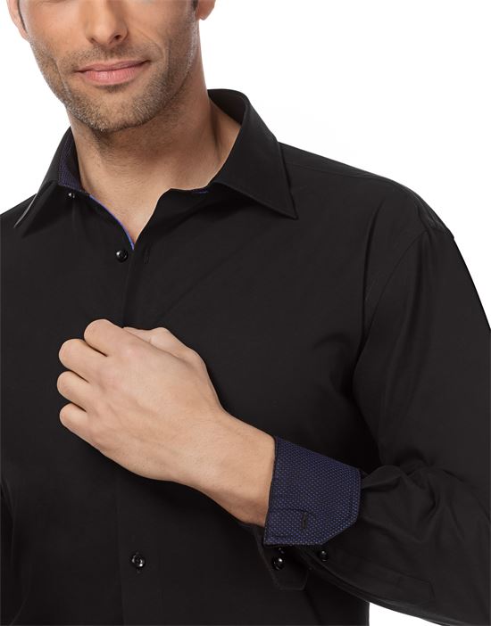 Shirt, slim-fit, uni, with contrasting trim - non-iron
