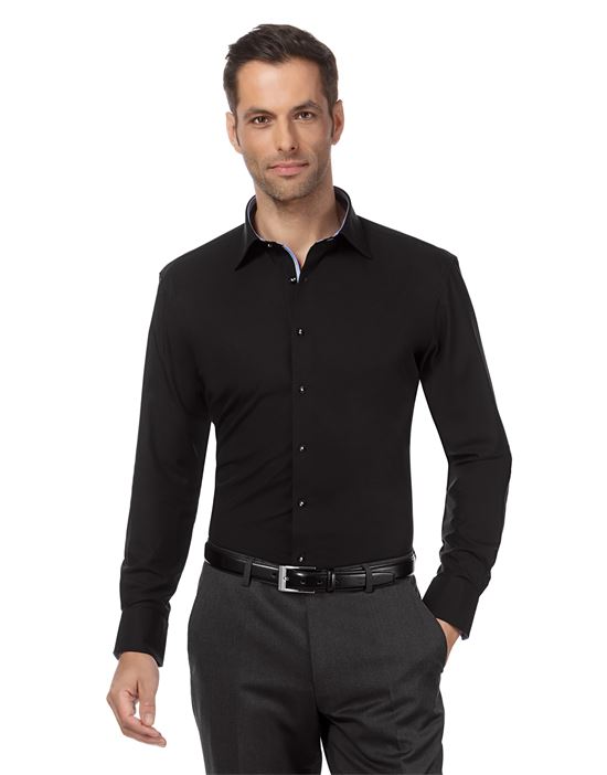 Hemd, slim-fit, uni, mit Kontrasteinlage - bügelfrei