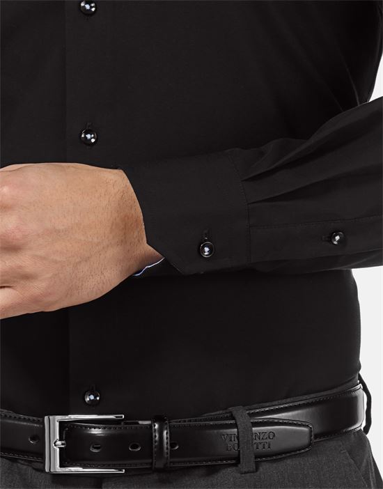 Hemd, slim-fit, uni, mit Kontrasteinlage - bügelfrei