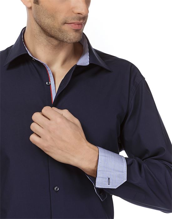 Hemd, slim-fit, uni, mit Kontrasteinlage - bügelfrei