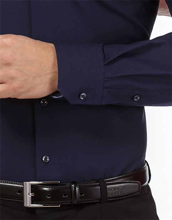 Hemd, slim-fit, uni, mit Kontrasteinlage - bügelfrei