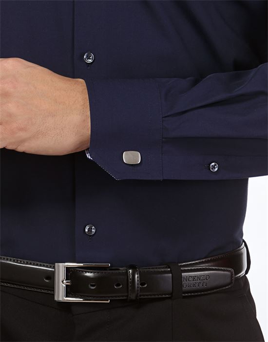 Hemd, slim-fit, uni, mit Kontrasteinlage - bügelfrei