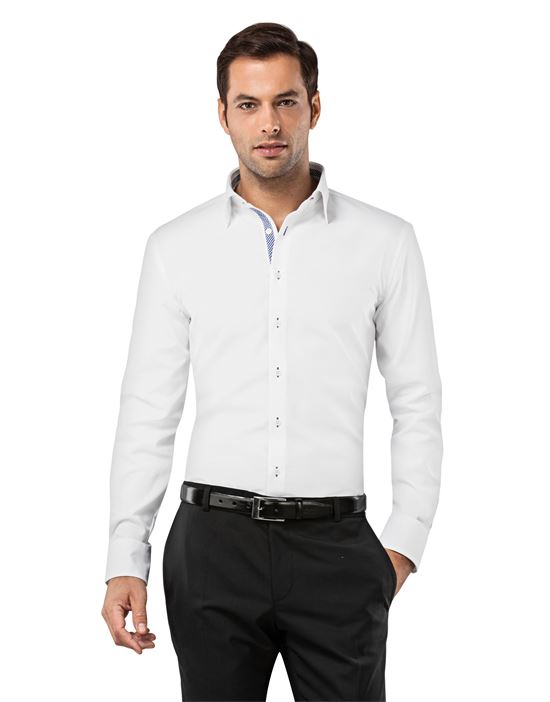 Shirt, slim-fit, uni, with contrasting trim - non-iron