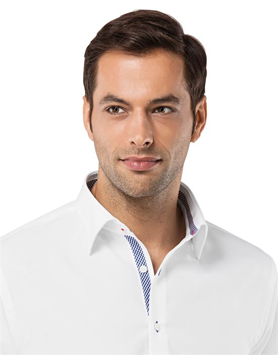 Shirt, slim-fit, uni, with contrasting trim - non-iron