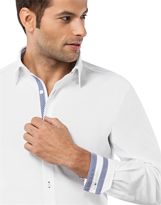 Shirt, slim-fit, uni, with contrasting trim - non-iron