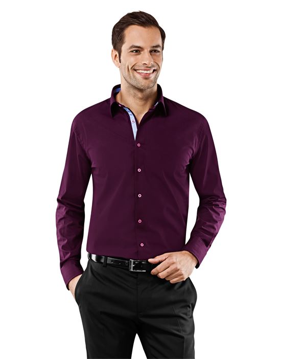 Shirt, regular-fit, uni, with contrasting trim - non-iron