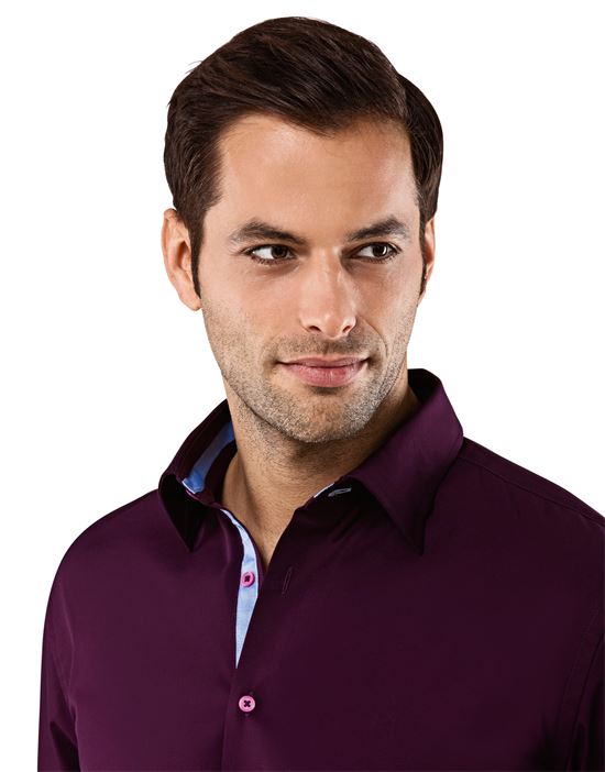 Shirt, regular-fit, uni, with contrasting trim - non-iron
