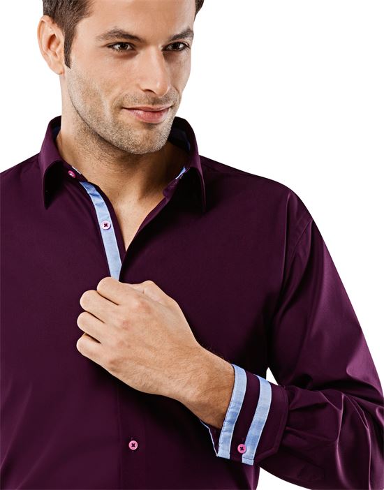 Shirt, regular-fit, uni, with contrasting trim - non-iron