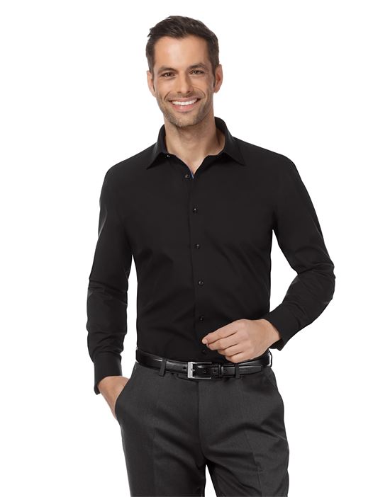 Shirt, regular-fit, uni, with contrasting trim - non-iron