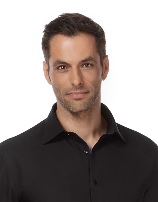 Shirt, regular-fit, uni, with contrasting trim - non-iron
