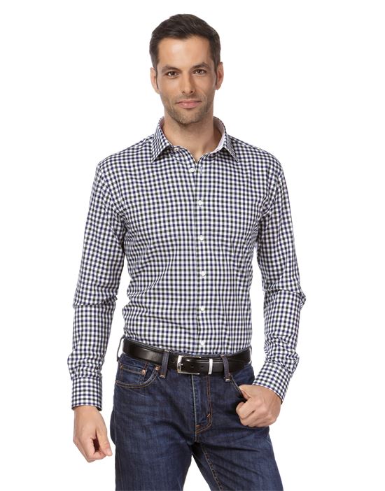 Shirt, regular-fit, checked with contrasting trim - non-iron