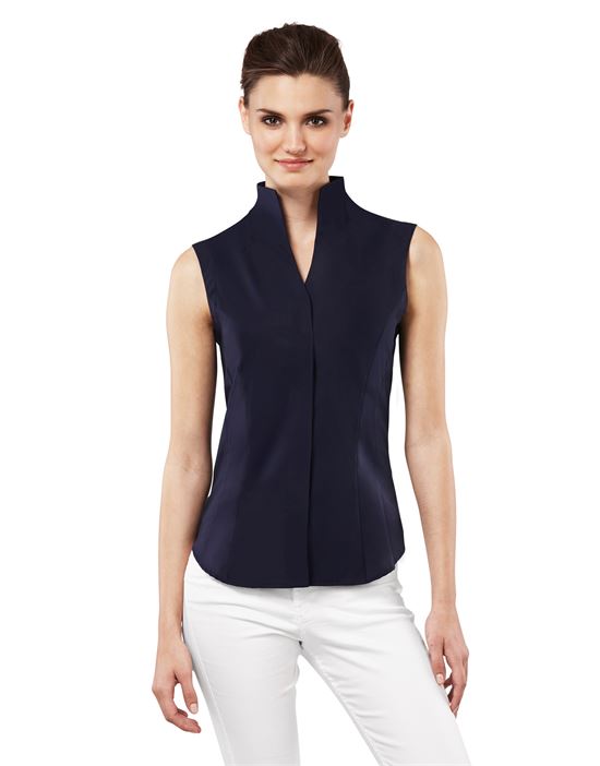 Blouse, sleeveless, modern-fit, cup-shaped collar , uni - easy iron