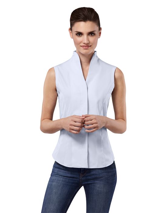 Blouse, sleeveless, modern-fit, cup-shaped collar , uni - easy iron