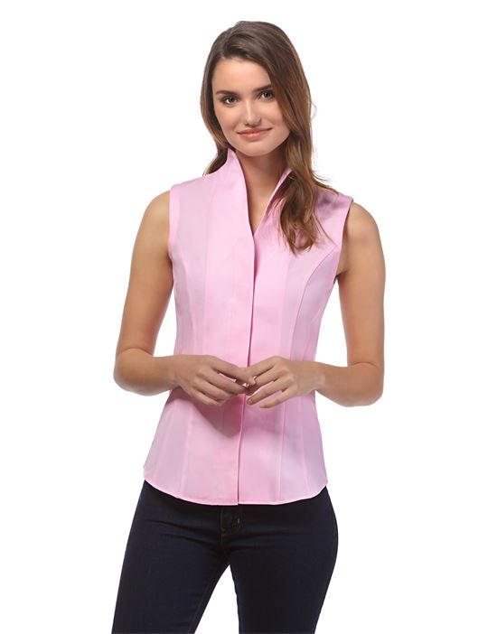 Blouse, sleeveless, modern-fit, cup-shaped collar , uni - easy iron