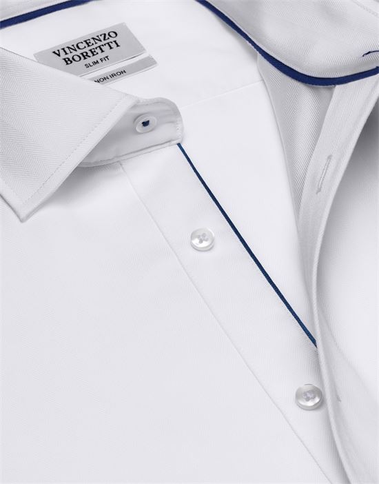 Shirt, slim-fit / fitted, herringbone - non-iron
